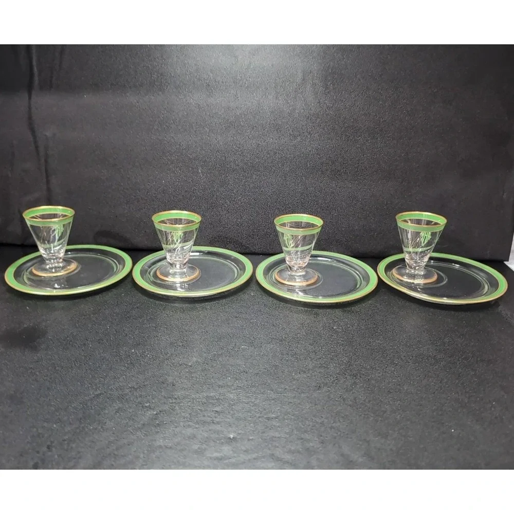 Mid-Century Modern Snack Plates, Set of 4,‎ Vintage Gold Trim Decor, Tableware